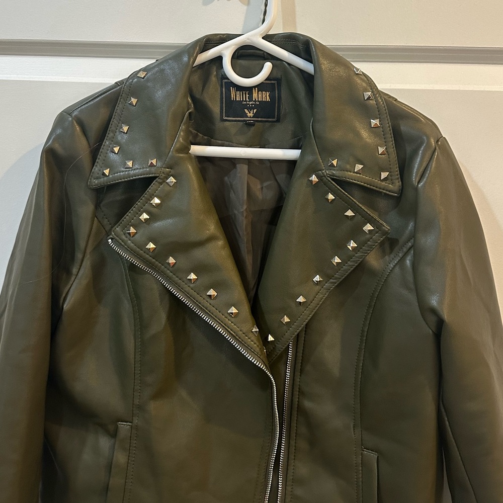 White Mark Women's Olive Studded Jacket - Picture 2 of 11